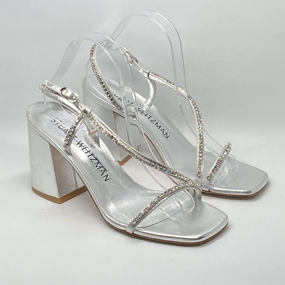 Stuart Weitzman Embellished Metallic Leather Sandals size 9.5